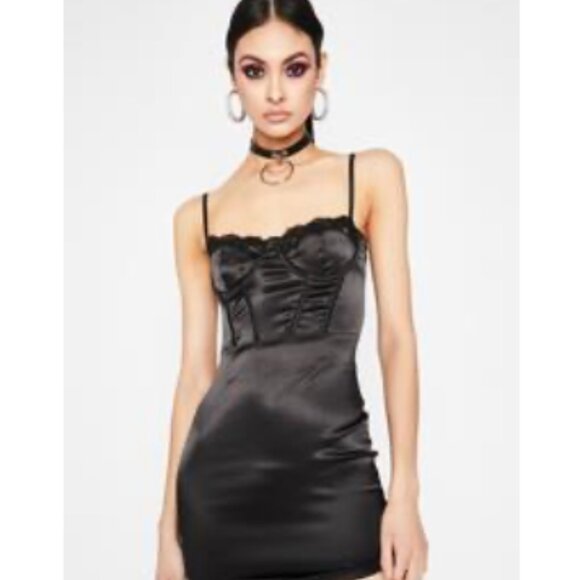 Dolls Kill "Last Lover" Satin Lace Bodycon Dress Bustier Top S - Picture 5 of 5